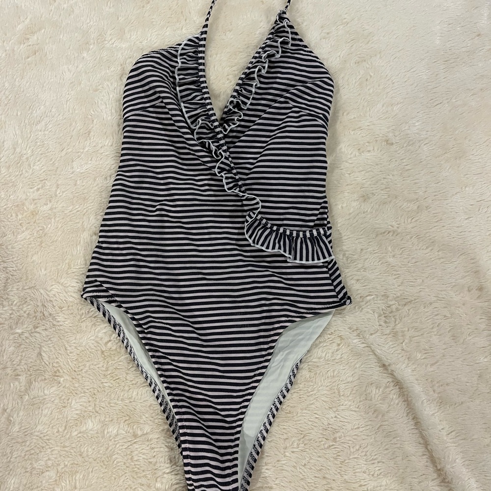Solid & Strip One Piece Swimsuit - image 2